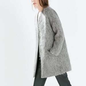 Zara Wool Blend Collarless Structured Coat Grey Women's S